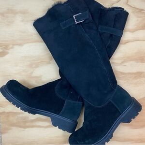La CANADIENNE Black Suede Shearling-Lined Tall Slip-On Boots